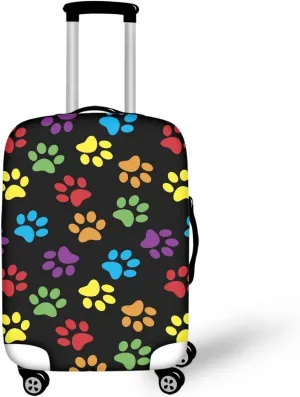 Colorful Dog Paw Print Travel Luggage Cover Elastic Baggage Protector for Women Girls,Fits 18-21 Inch Washable Suitcase Covers