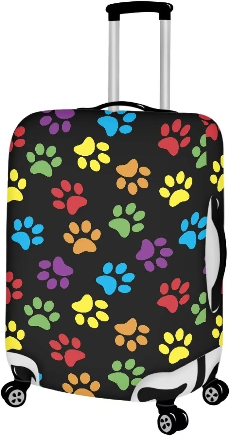 Colorful Dog Paw Print Travel Luggage Cover Elastic Baggage Protector for Women Girls,Fits 18-21 Inch Washable Suitcase Covers