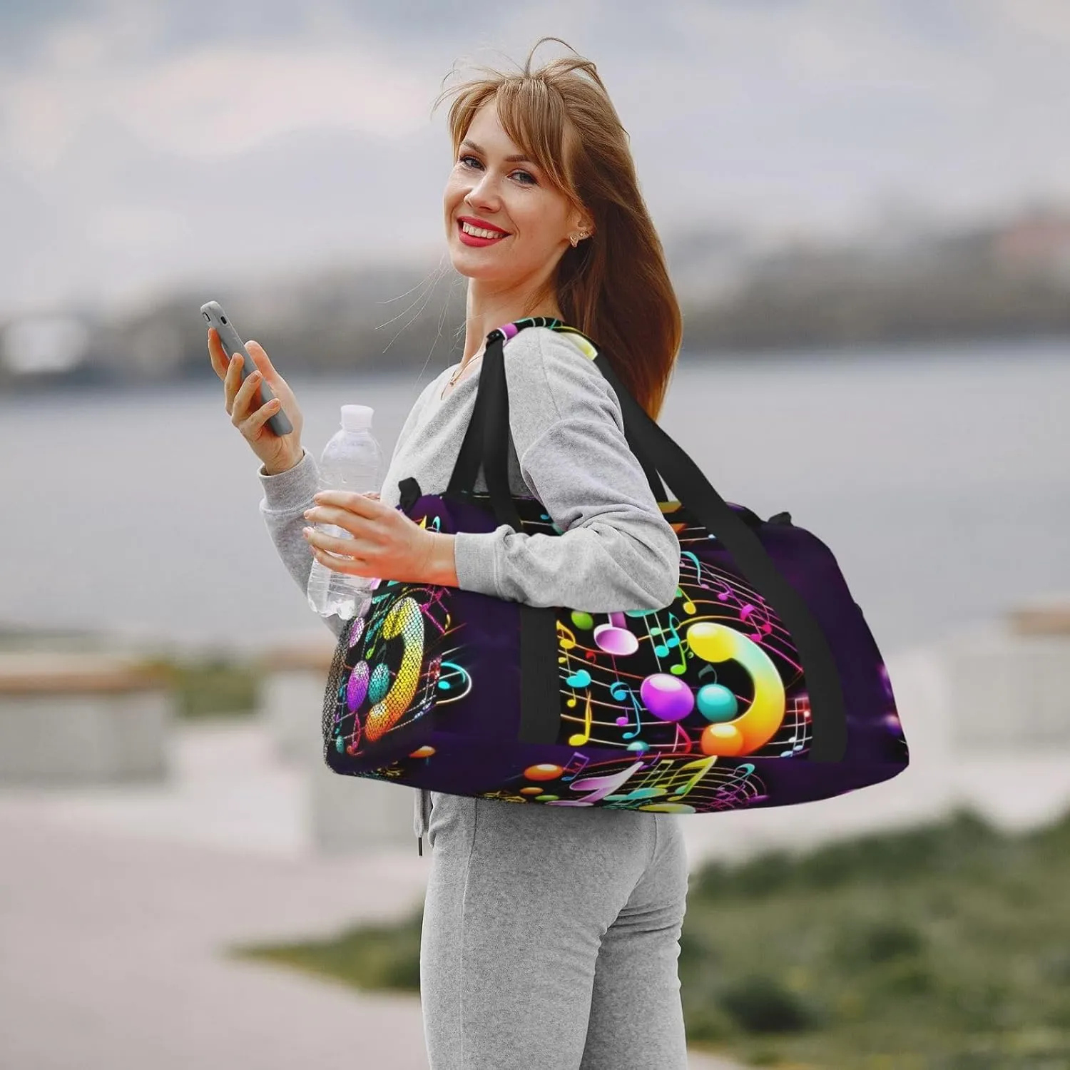Colorful Musical Note Travel Duffel Bag With Zippers And Handles, Big Foldable Duffle Bag For Family Vacations