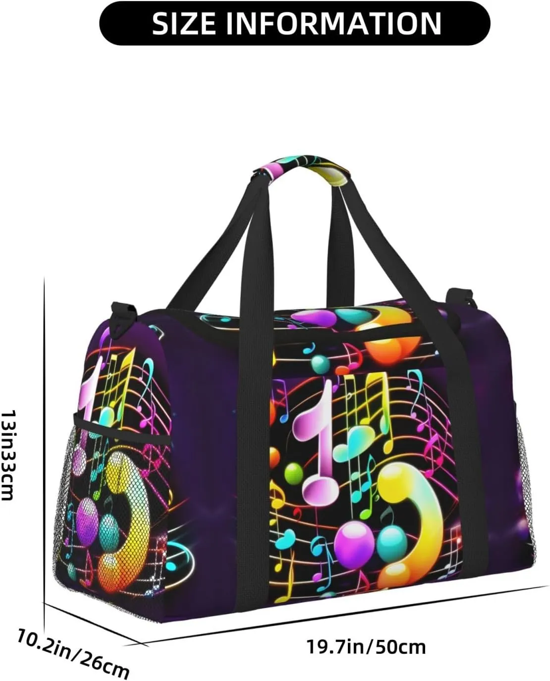 Colorful Musical Note Travel Duffel Bag With Zippers And Handles, Big Foldable Duffle Bag For Family Vacations