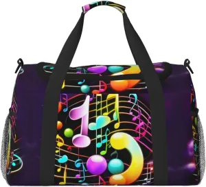 Colorful Musical Note Travel Duffel Bag With Zippers And Handles, Big Foldable Duffle Bag For Family Vacations