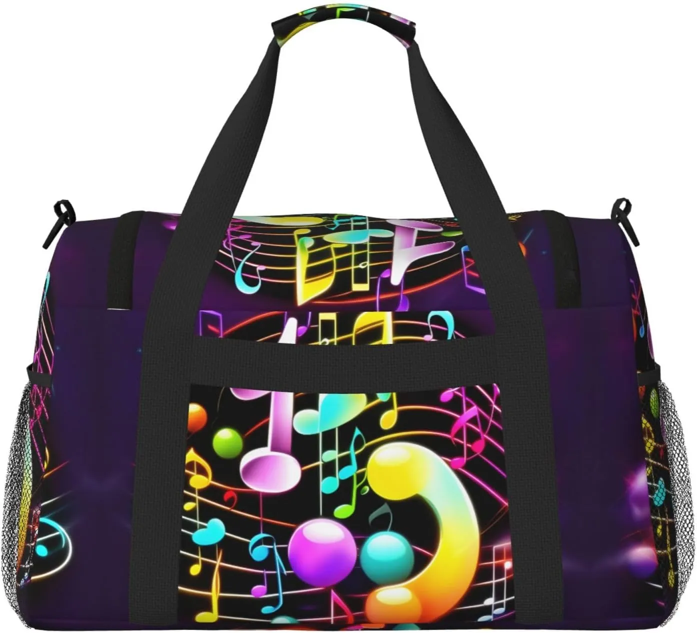 Colorful Musical Note Travel Duffel Bag With Zippers And Handles, Big Foldable Duffle Bag For Family Vacations