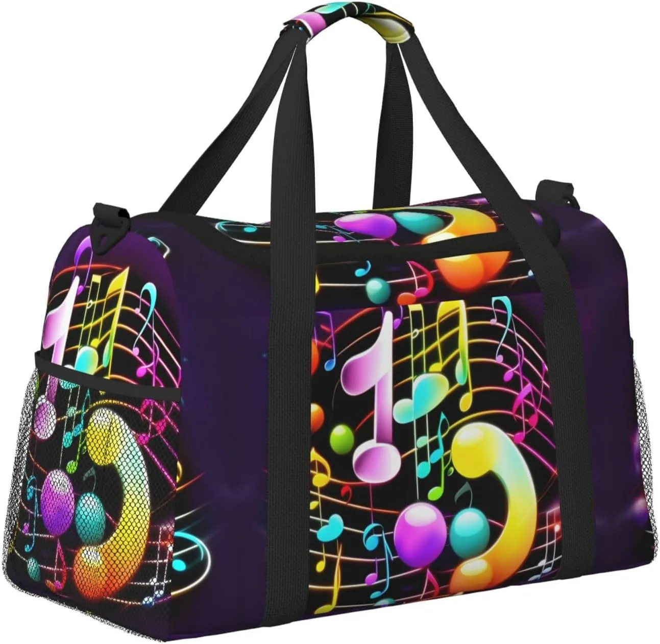 Colorful Musical Note Travel Duffel Bag With Zippers And Handles, Big Foldable Duffle Bag For Family Vacations
