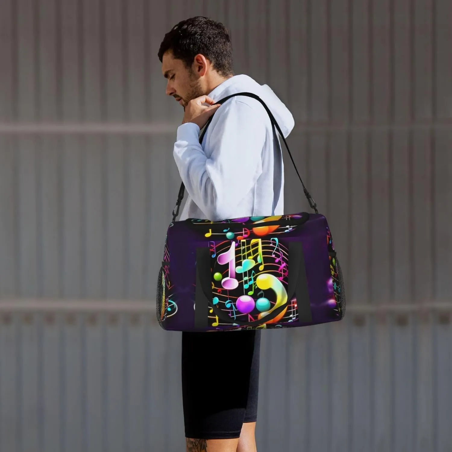 Colorful Musical Note Travel Duffel Bag With Zippers And Handles, Big Foldable Duffle Bag For Family Vacations