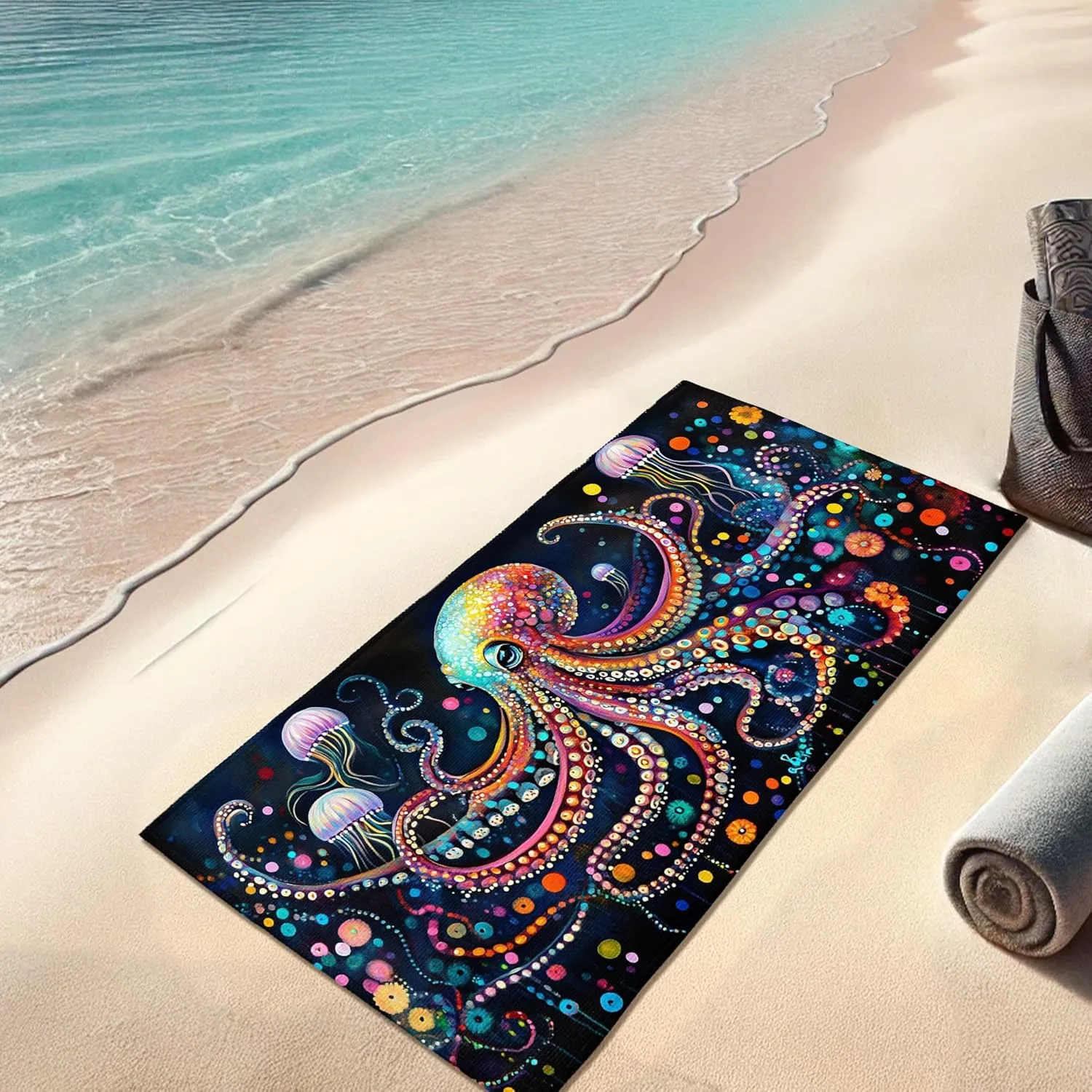 Colorful Octopus Beach Towel Vibrant Underwater Design Quick Dry Soft Microfiber Sand Free Lightweight Pool Picnic Essentials 62x31 Inch