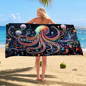 Colorful Octopus Beach Towel Vibrant Underwater Design Quick Dry Soft Microfiber Sand Free Lightweight Pool Picnic Essentials 62x31 Inch