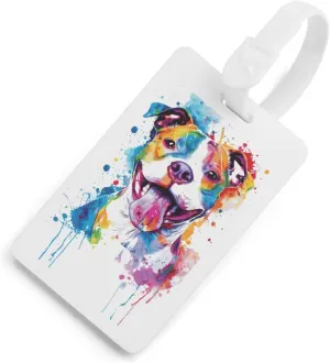 Colorful Pit-Bull Terrier Dog Funny Luggage Tag Baggage ID Name Identify Tags for Travel Suitcase Bag Baggage