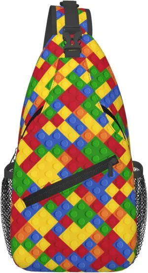 Colorful Puzzle Pattern Sling Backpack Crossbody Bag, Chest Bag Daypack for Outdoors Hiking Traveling