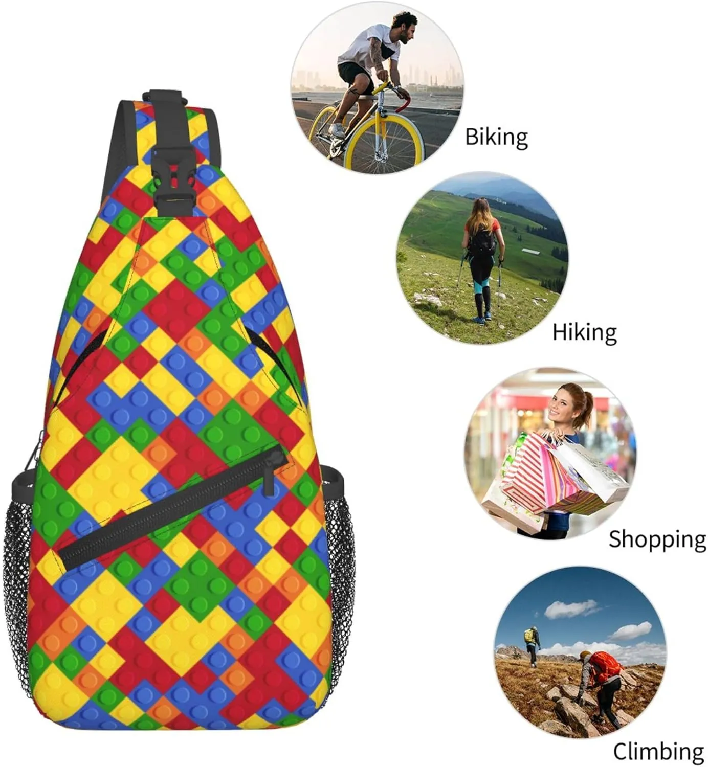 Colorful Puzzle Pattern Sling Backpack Crossbody Bag, Chest Bag Daypack for Outdoors Hiking Traveling