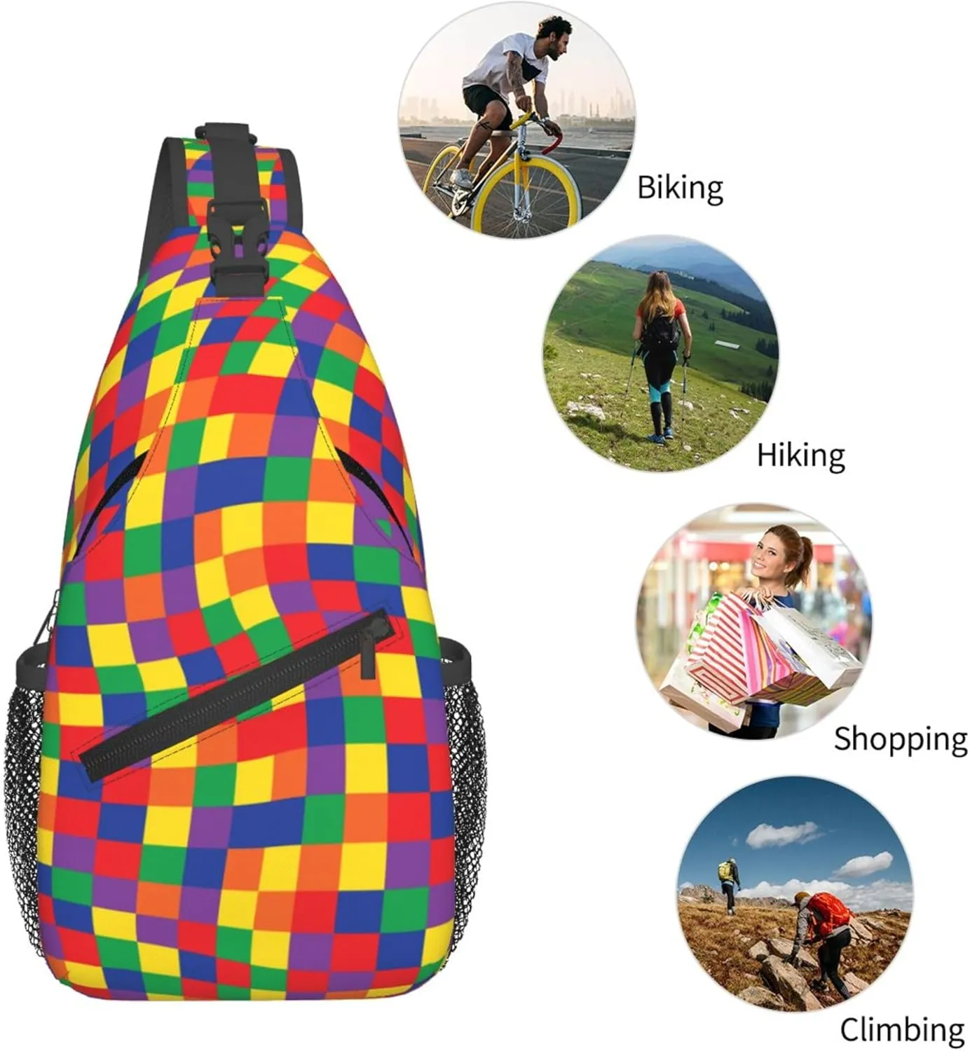 Colorful Puzzle Pattern Sling Backpack Crossbody Bag, Chest Bag Daypack for Outdoors Hiking Traveling