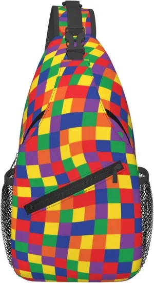 Colorful Puzzle Pattern Sling Backpack Crossbody Bag, Chest Bag Daypack for Outdoors Hiking Traveling