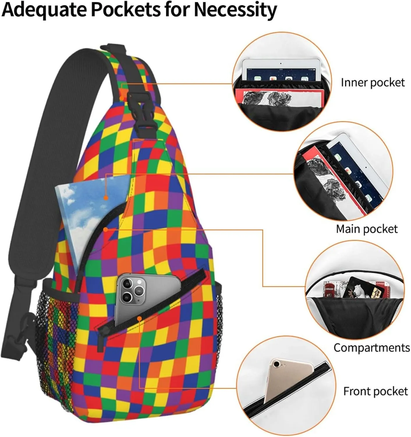 Colorful Puzzle Pattern Sling Backpack Crossbody Bag, Chest Bag Daypack for Outdoors Hiking Traveling