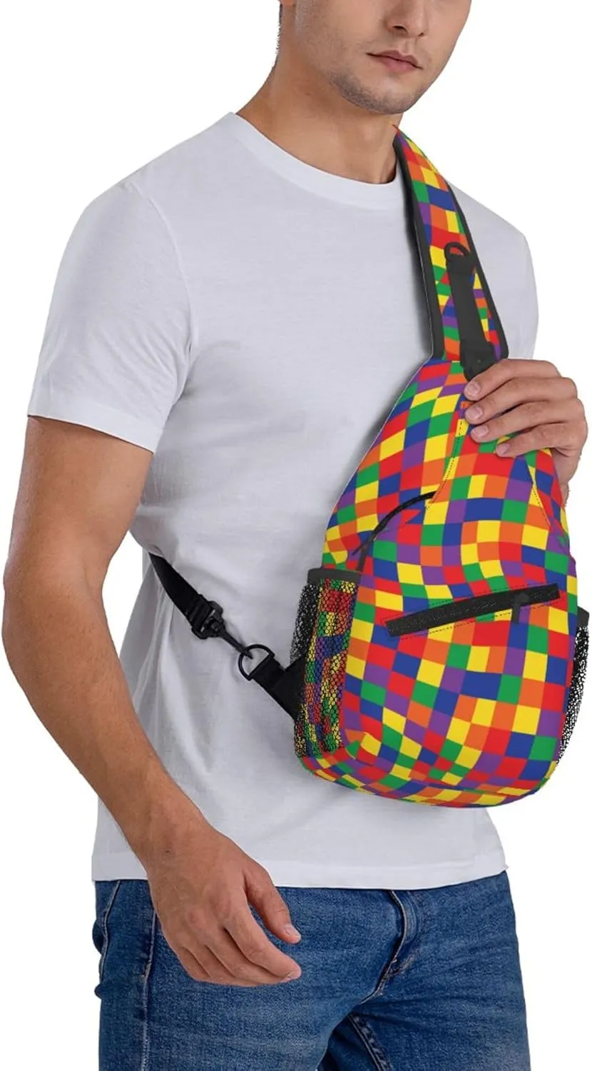 Colorful Puzzle Pattern Sling Backpack Crossbody Bag, Chest Bag Daypack for Outdoors Hiking Traveling