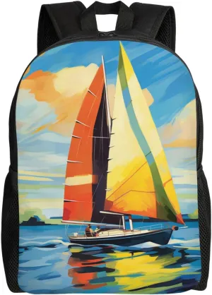 Colorful Sail Boat Travel Backpack for Women Men Large Laptop Bag 16.1Inch College Bag Casual Daypack