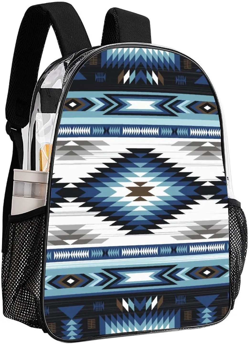 Colorful Tribe Navajo Aztec Geometry Transparent Fashion Waterproof PVC Transparent Backpack Unisex 17 Inches