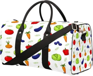 Colorful Vegetable Travel Duffel Bag, Tomatoes Peppers Cabbage Sports Tote Gym Bag, Foldable Weekender Overnight Bag, Luggage Handle Bag for Women Men