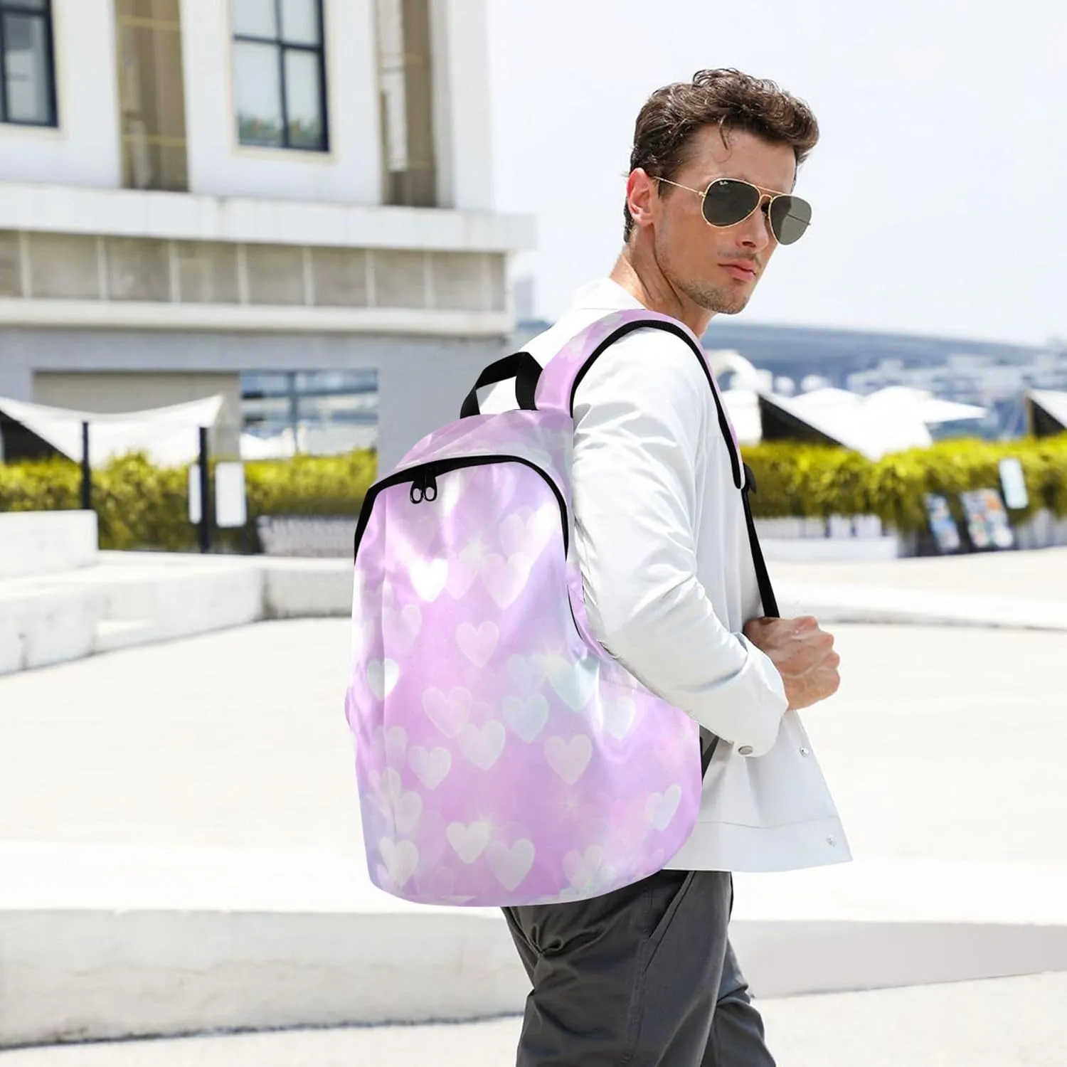 Colorful Women Cute Backpacks Casual Daypack Waterproof Hearts Romantic Pink Valantine School Bookbag for Teen Girls