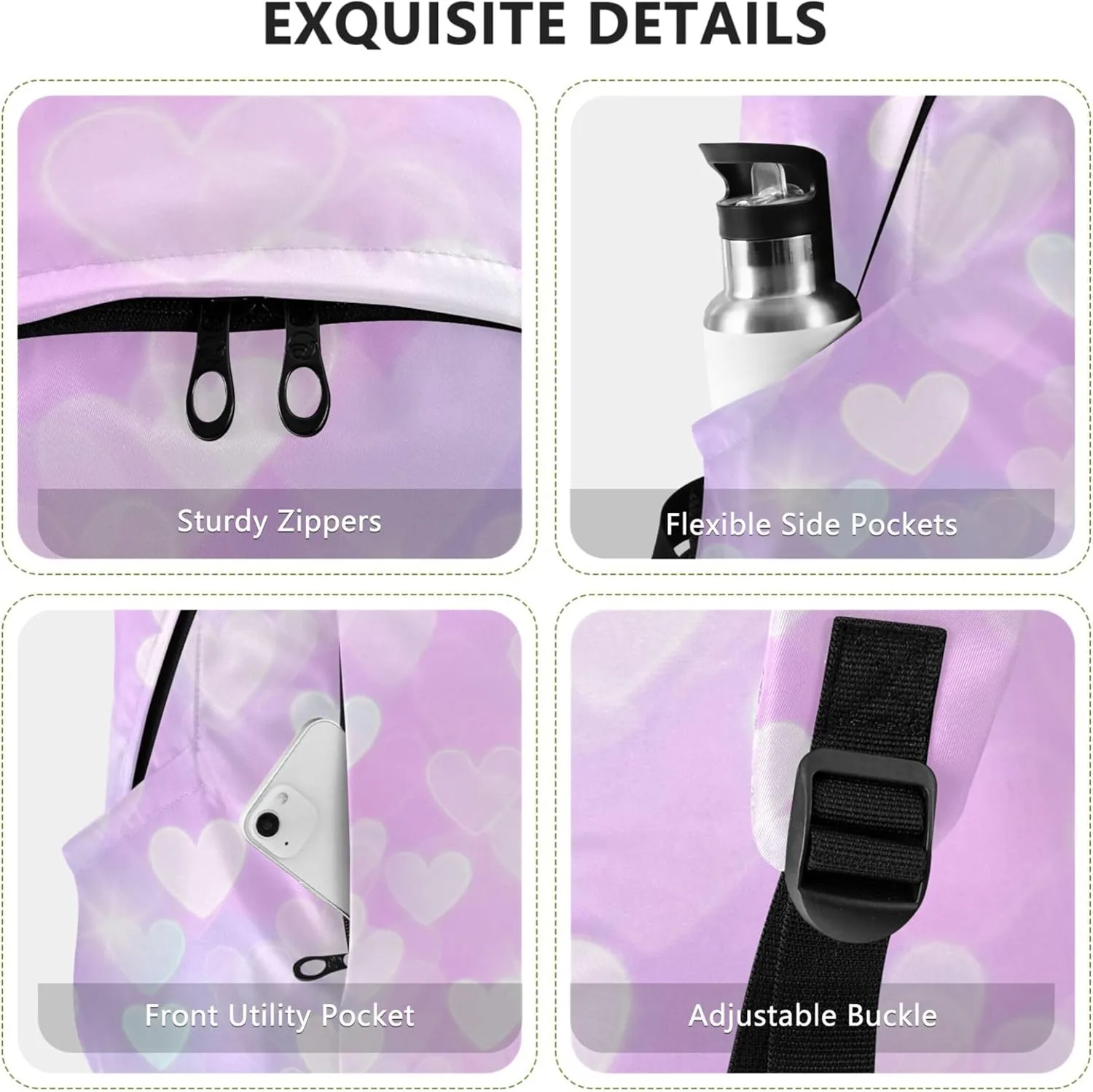 Colorful Women Cute Backpacks Casual Daypack Waterproof Hearts Romantic Pink Valantine School Bookbag for Teen Girls