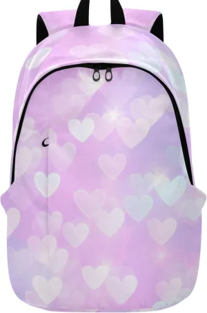 Colorful Women Cute Backpacks Casual Daypack Waterproof Hearts Romantic Pink Valantine School Bookbag for Teen Girls