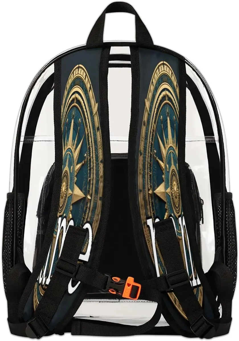 Compass Personalized Clear Backpack Custom Waterproof PVC Transparent Backpack with Name Heavy Duty Transparent Bag for Work Travel Concerts