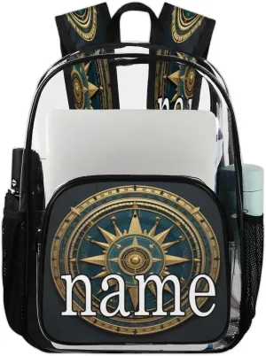 Compass Personalized Clear Backpack Custom Waterproof PVC Transparent Backpack with Name Heavy Duty Transparent Bag for Work Travel Concerts