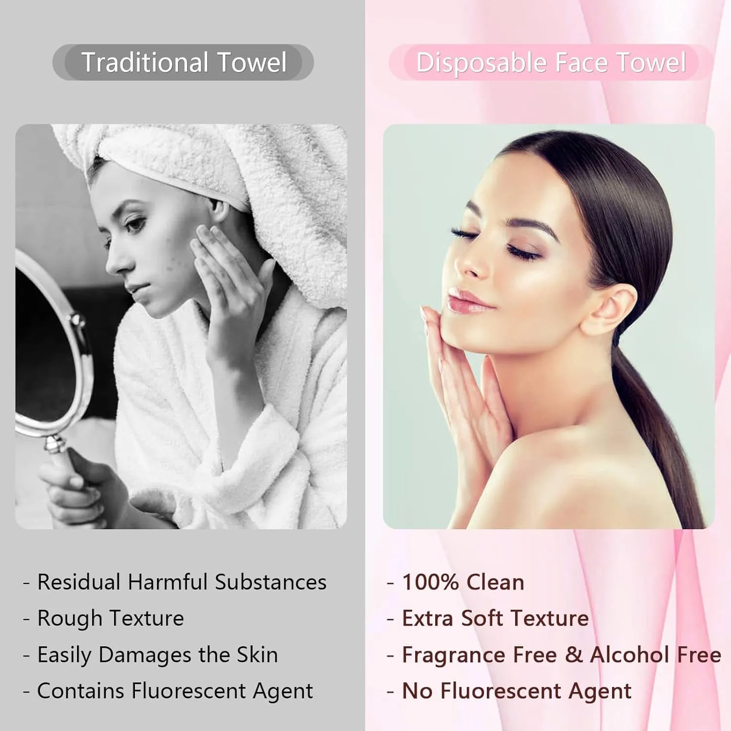 Compressed Towels, Ultra Soft Disposable Face Towel, Thicken Facial Washcloth, Large Dry Wipes for Makeup Remover, Sensitive Skin, Facial Cleansing, Nursing, Travel Gear(200 Count Pink)
