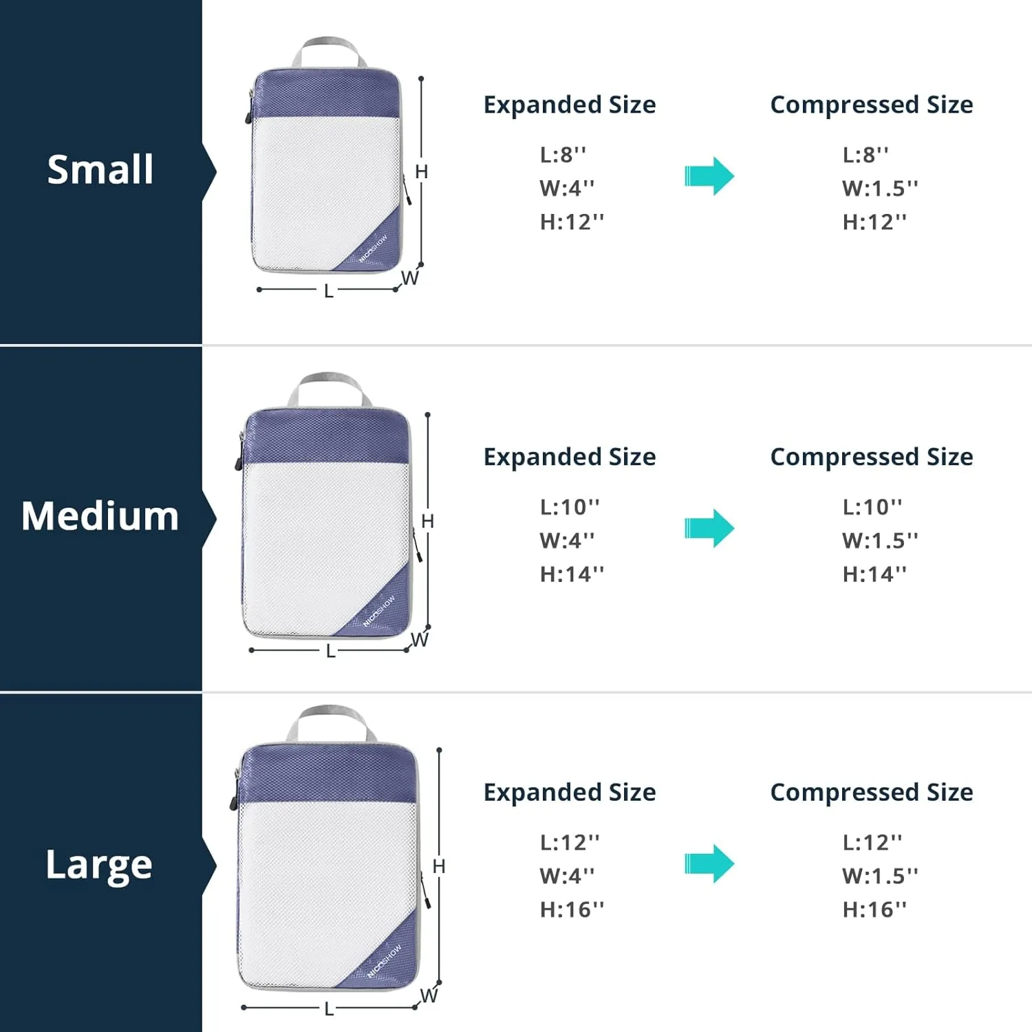 Compression Packing Cubes 3 Set, Compressible Space-Saving Packing Cubes for Travel - Compression Bags, Luggage Organizer, Travel Essentials for Women, Bluish Purple