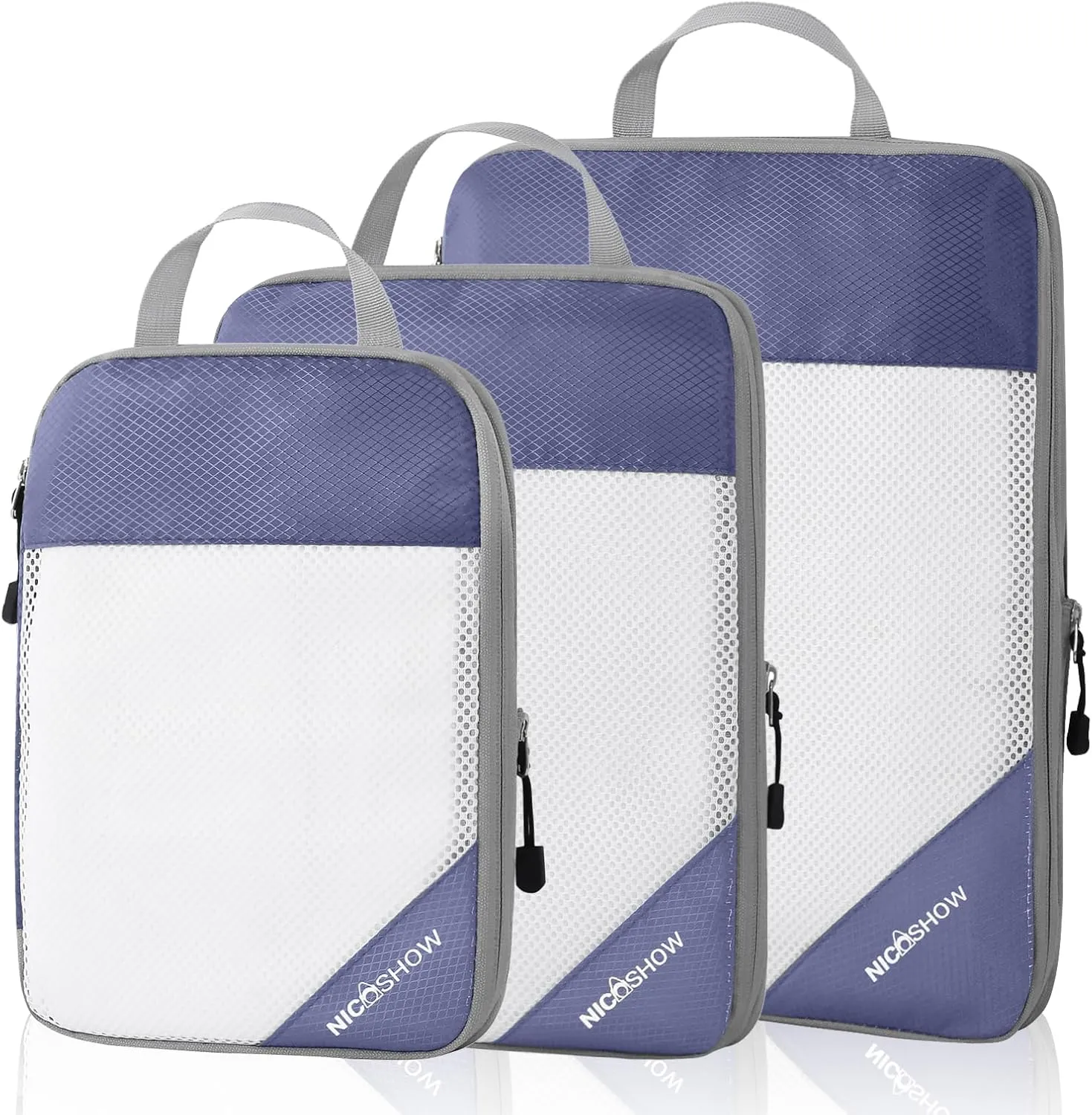 Compression Packing Cubes 3 Set, Compressible Space-Saving Packing Cubes for Travel - Compression Bags, Luggage Organizer, Travel Essentials for Women, Bluish Purple