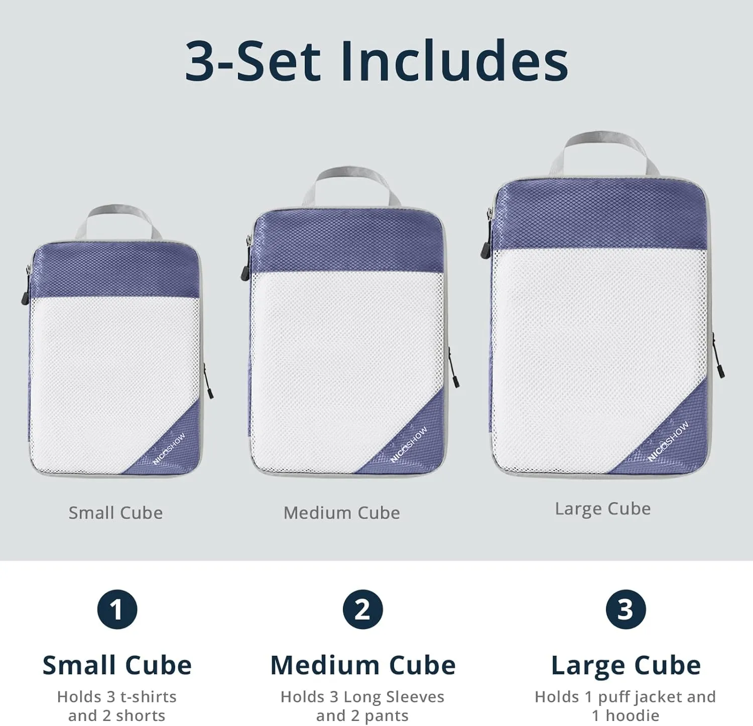 Compression Packing Cubes 3 Set, Compressible Space-Saving Packing Cubes for Travel - Compression Bags, Luggage Organizer, Travel Essentials for Women, Bluish Purple