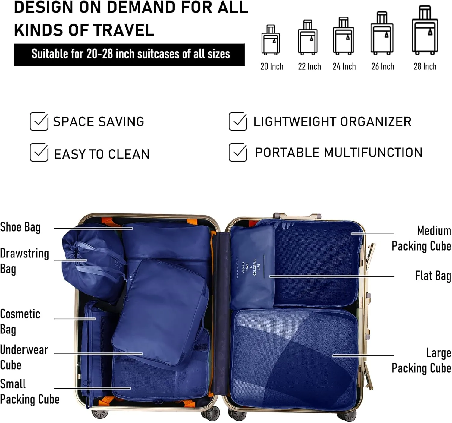 Compression Packing Cubes for Suitcases, Travel Luggage Organizer with Shoe Bag, Toiletry Bag &  Travel Accessories Clothes Storage Bag（Set of 8)