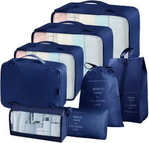 Compression Packing Cubes for Suitcases, Travel Luggage Organizer with Shoe Bag, Toiletry Bag &  Travel Accessories Clothes Storage Bag（Set of 8)