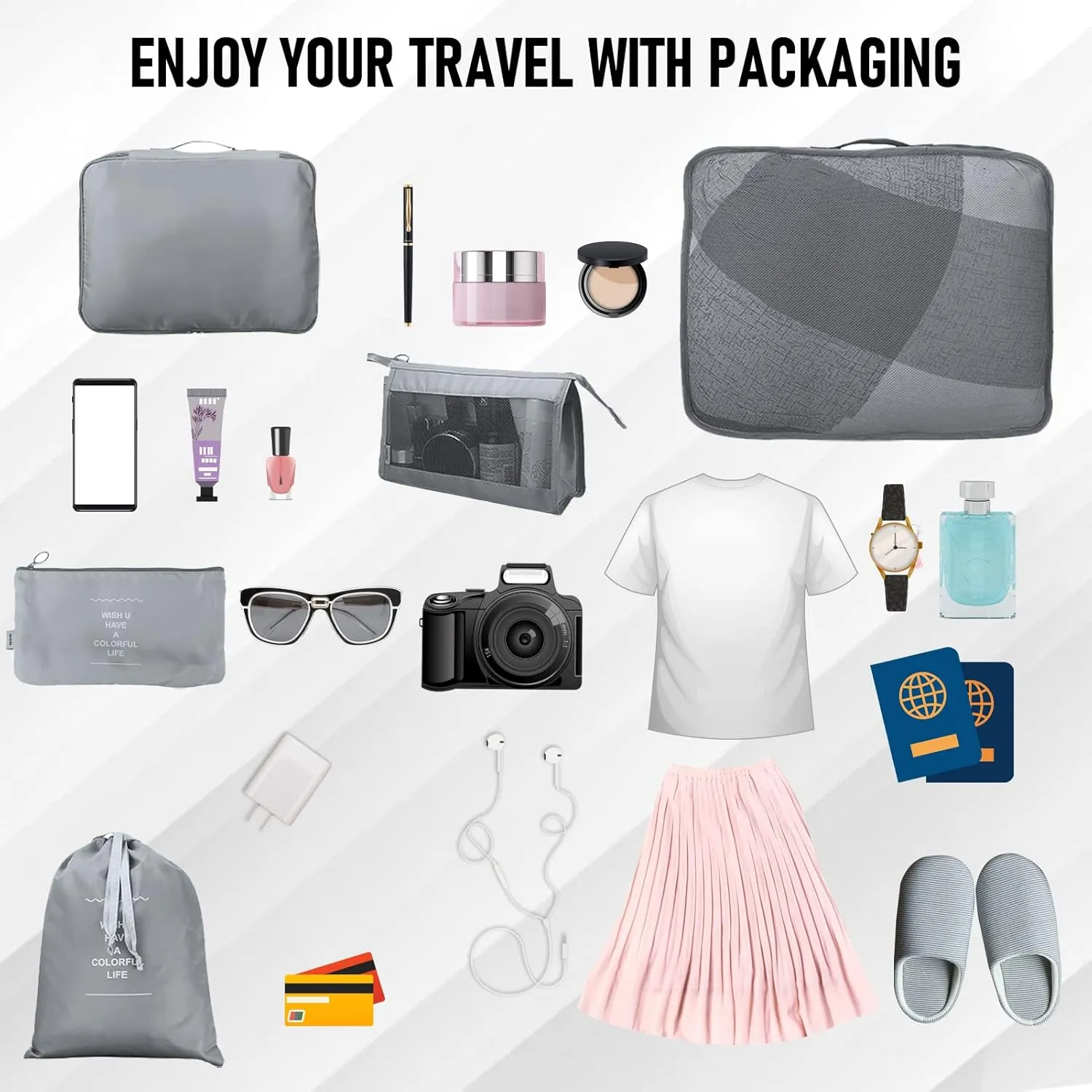 Compression Packing Cubes for Suitcases, Travel Luggage Organizer with Shoe Bag, Toiletry Bag &  Travel Accessories Clothes Storage Bag（Set of 8)