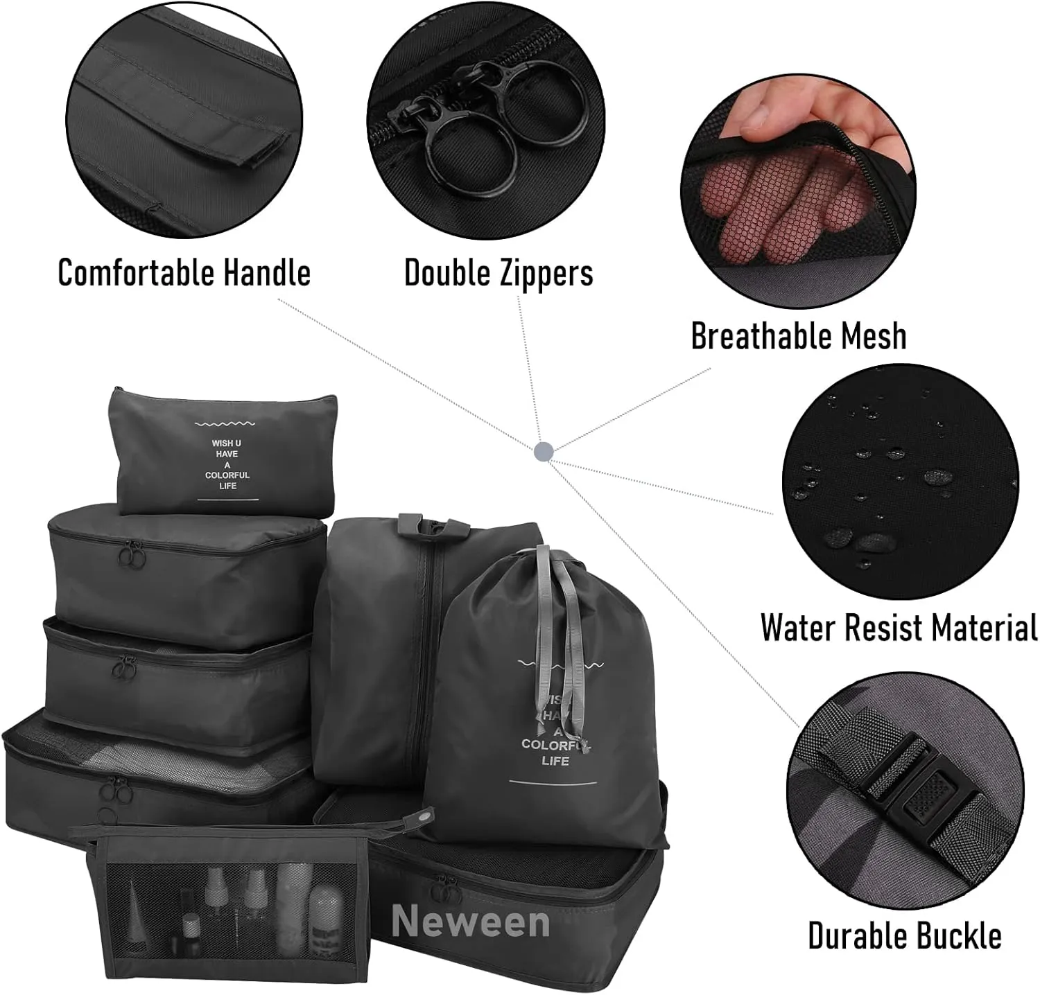 Compression Packing Cubes for Suitcases, Travel Luggage Organizer with Shoe Bag, Toiletry Bag &  Travel Accessories Clothes Storage Bag（Set of 8)