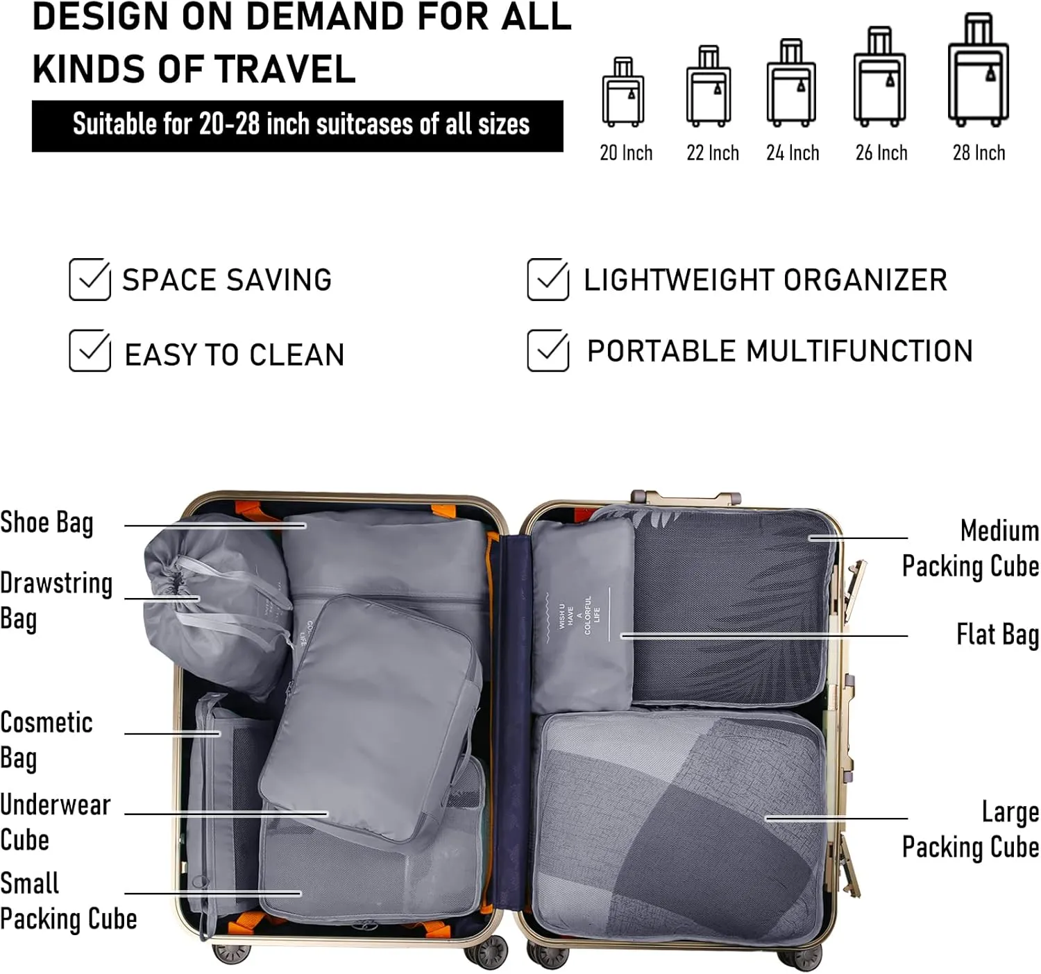 Compression Packing Cubes for Suitcases, Travel Luggage Organizer with Shoe Bag, Toiletry Bag &  Travel Accessories Clothes Storage Bag（Set of 8)