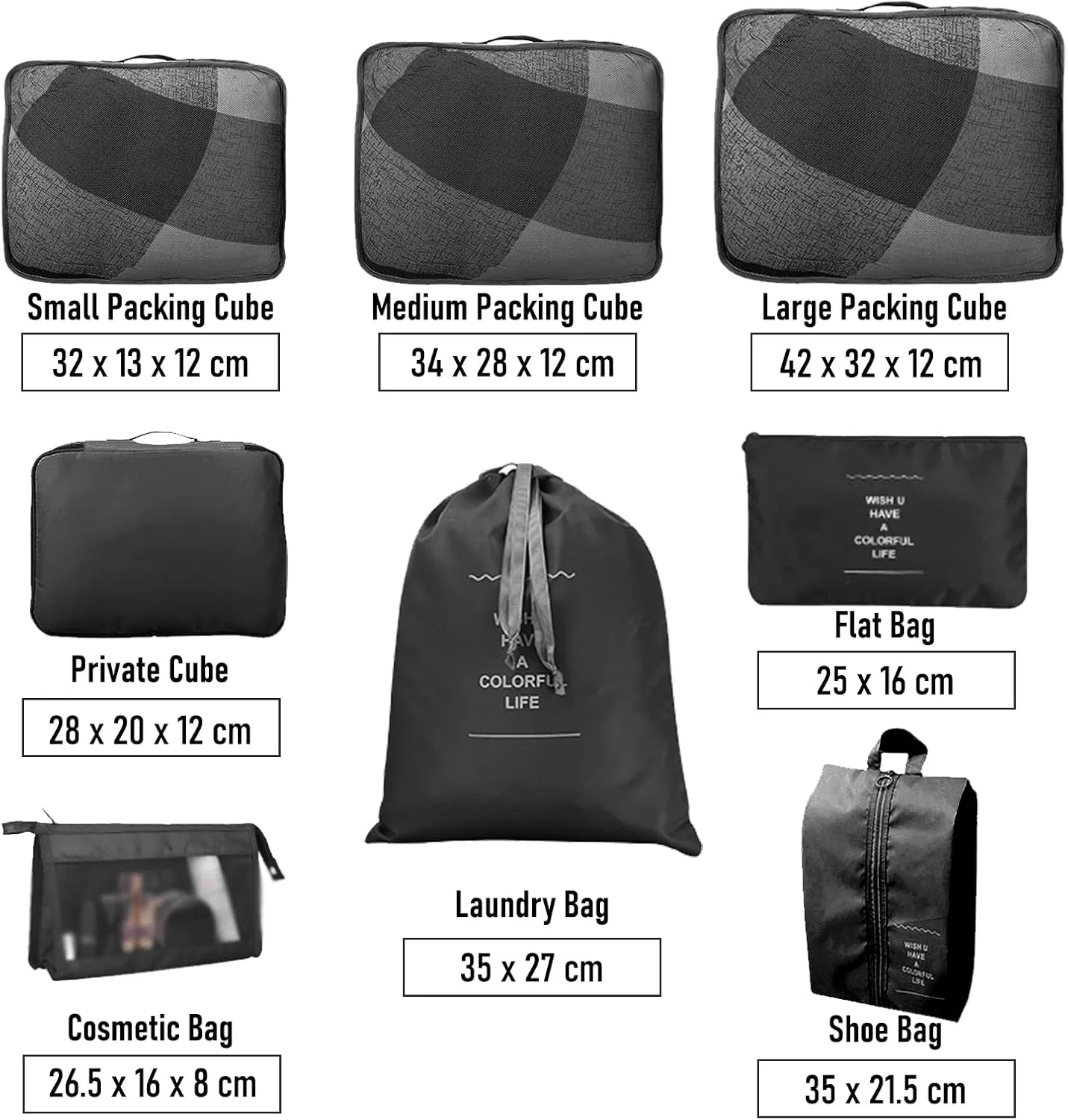 Compression Packing Cubes for Suitcases, Travel Luggage Organizer with Shoe Bag, Toiletry Bag &  Travel Accessories Clothes Storage Bag（Set of 8)