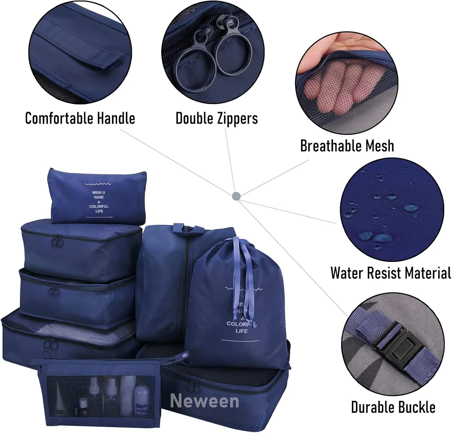 Compression Packing Cubes for Suitcases, Travel Luggage Organizer with Shoe Bag, Toiletry Bag &  Travel Accessories Clothes Storage Bag（Set of 8)
