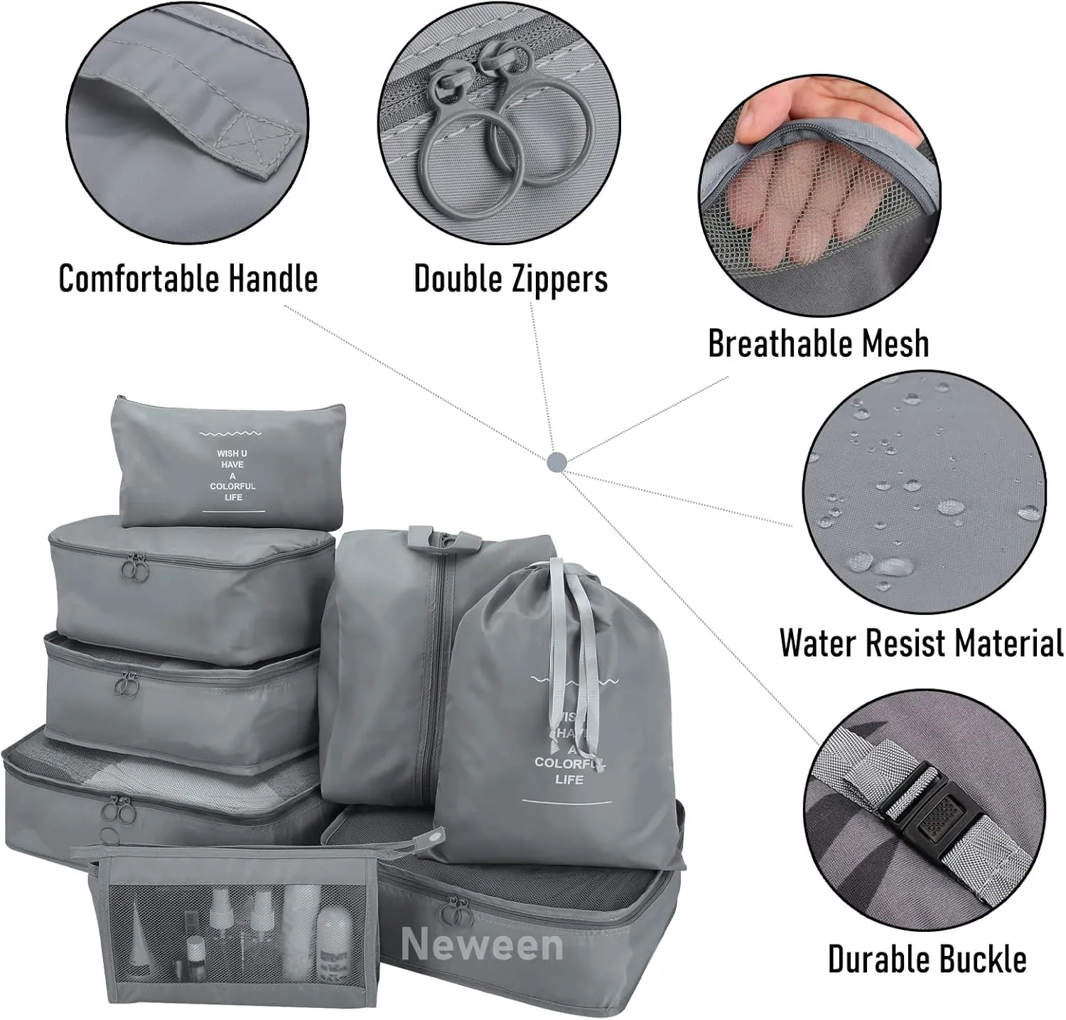 Compression Packing Cubes for Suitcases, Travel Luggage Organizer with Shoe Bag, Toiletry Bag &  Travel Accessories Clothes Storage Bag（Set of 8)