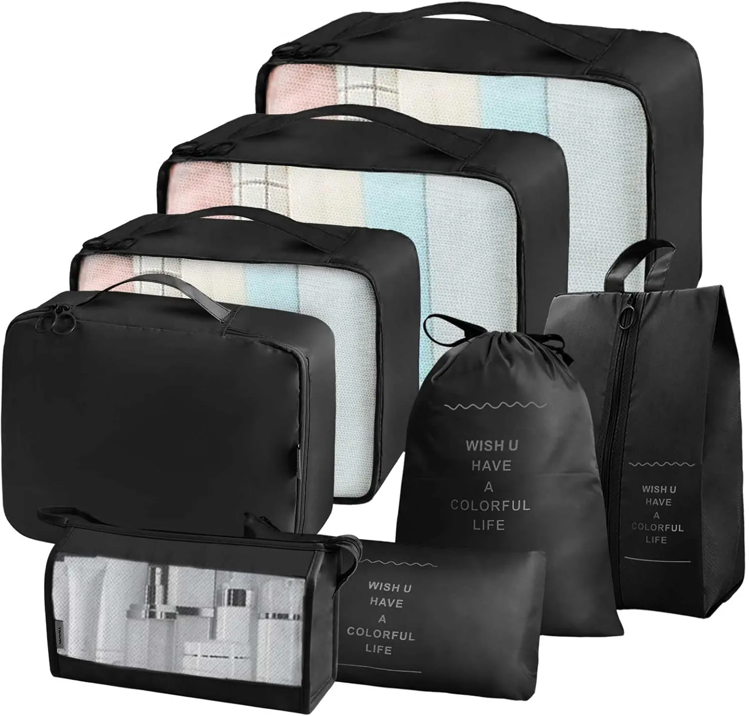 Compression Packing Cubes for Suitcases, Travel Luggage Organizer with Shoe Bag, Toiletry Bag &  Travel Accessories Clothes Storage Bag（Set of 8)