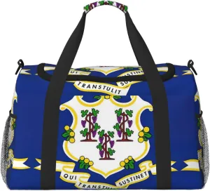 Connecticut State Flag Foldable Travel Duffel Bag Tote Carry On Luggage Bag For Weekend Getaways, For Spontaneous Trips