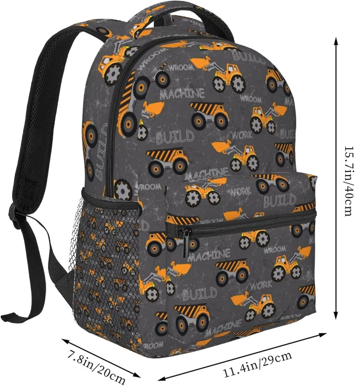 Construction Cars Truck School Backpack 16 Inch Machines Tractor Elementary Backpacks Strap Adjustable Travel Casual Daypack for Boys Girls Kids