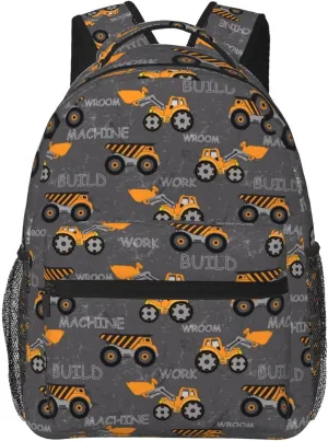 Construction Cars Truck School Backpack 16 Inch Machines Tractor Elementary Backpacks Strap Adjustable Travel Casual Daypack for Boys Girls Kids