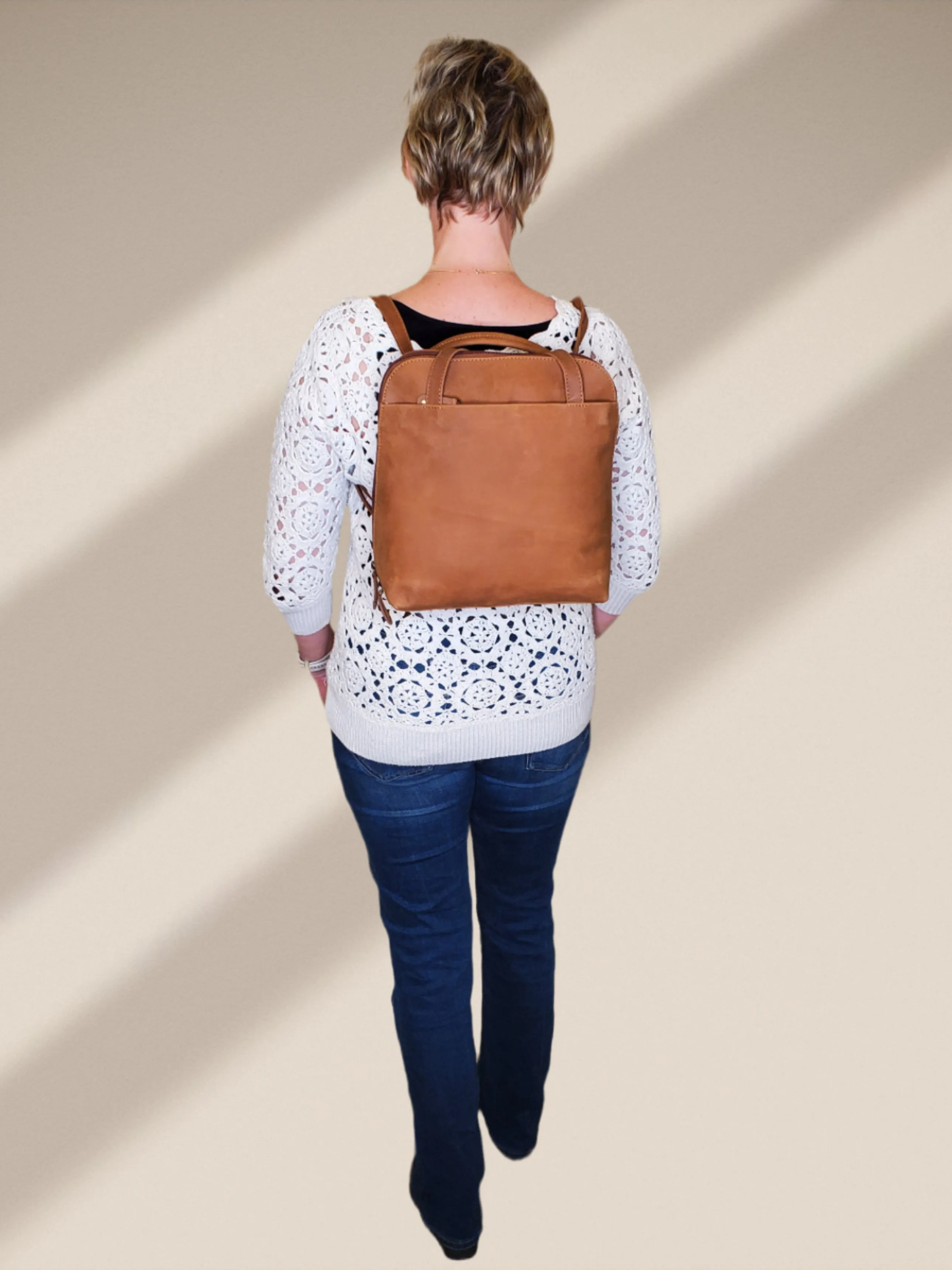 Convertible Shoulder bag to Backpack - 'Bucksport' - (Buff Leather)