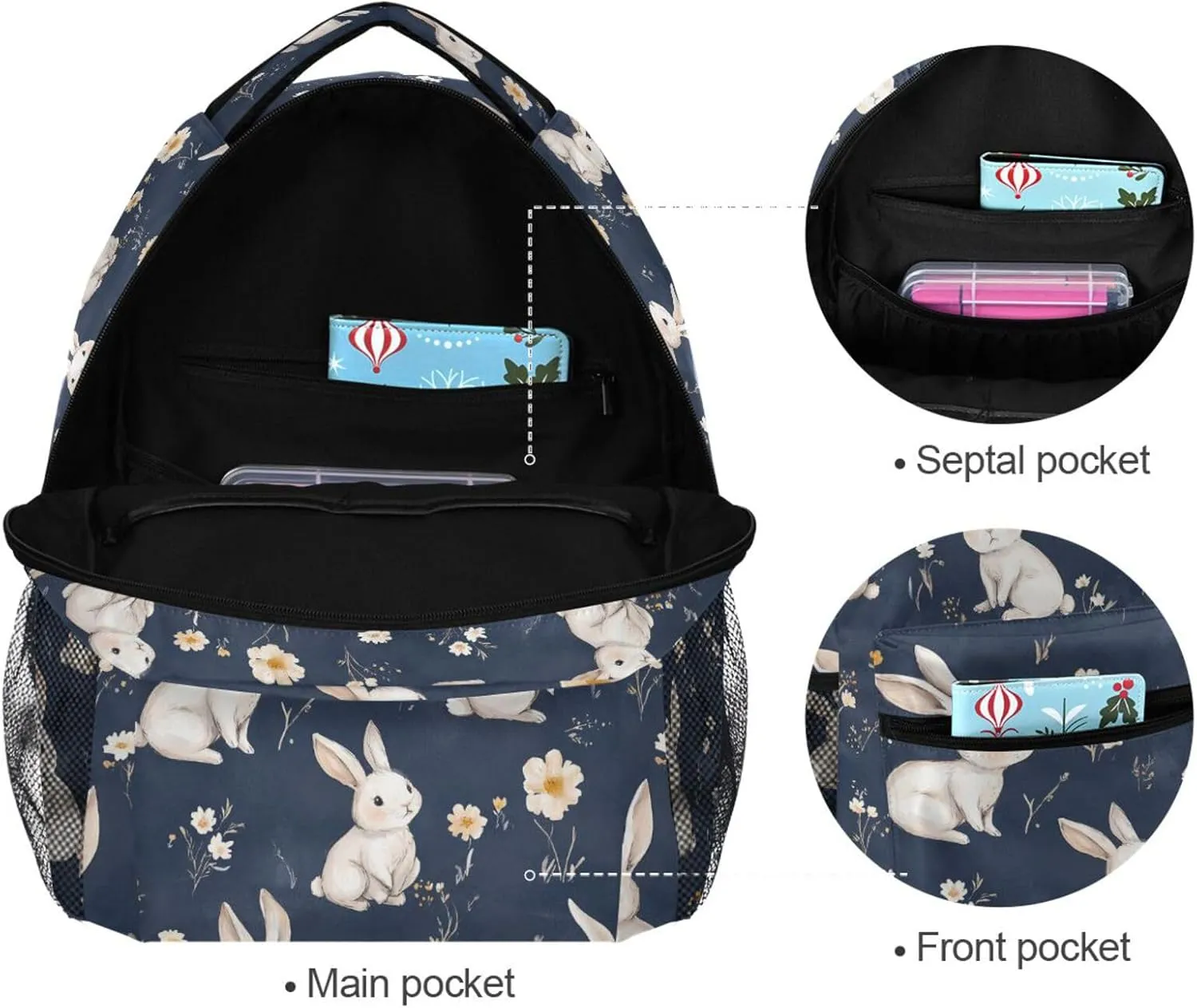 Cool Backpacks for Men Women Waterproof School Book Bag with Chest Strap Gift Men & Women Cartoon Funny Bunny Navy Blue