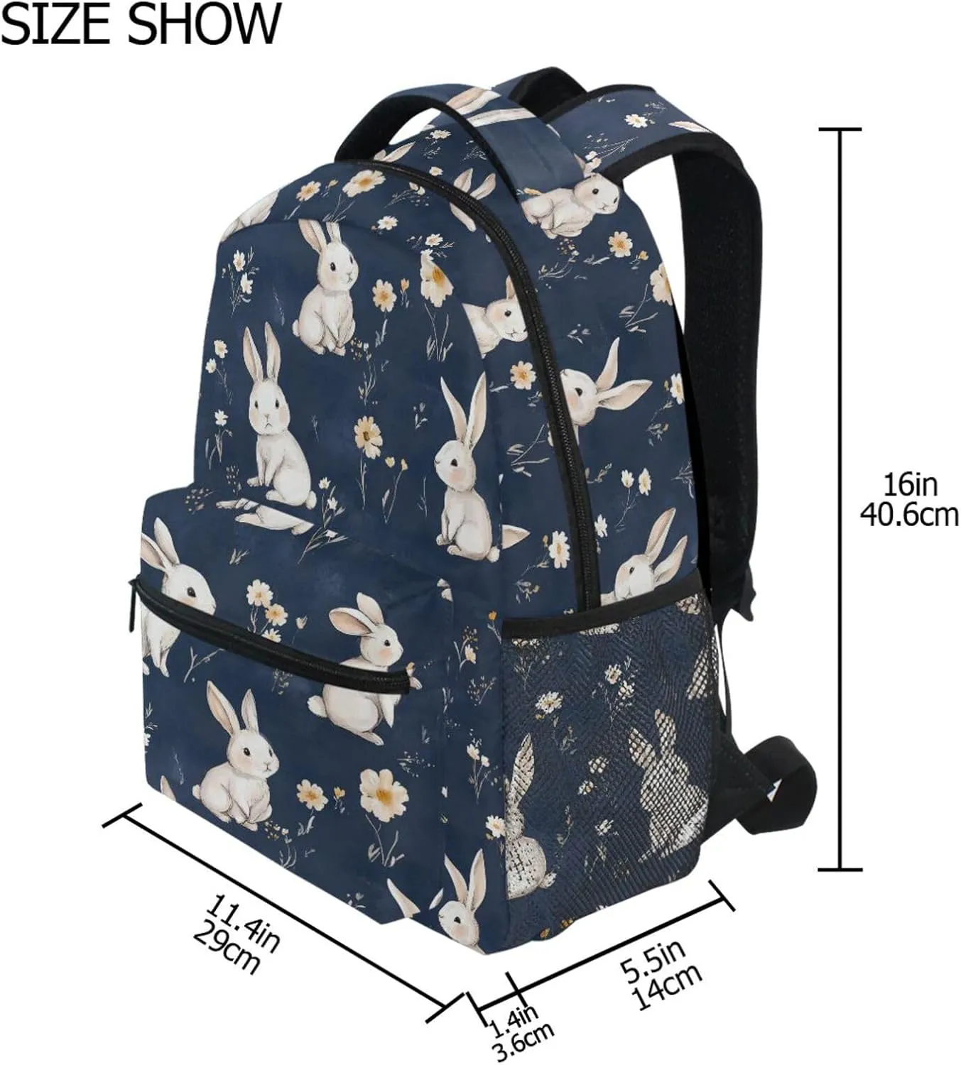 Cool Backpacks for Men Women Waterproof School Book Bag with Chest Strap Gift Men & Women Cartoon Funny Bunny Navy Blue