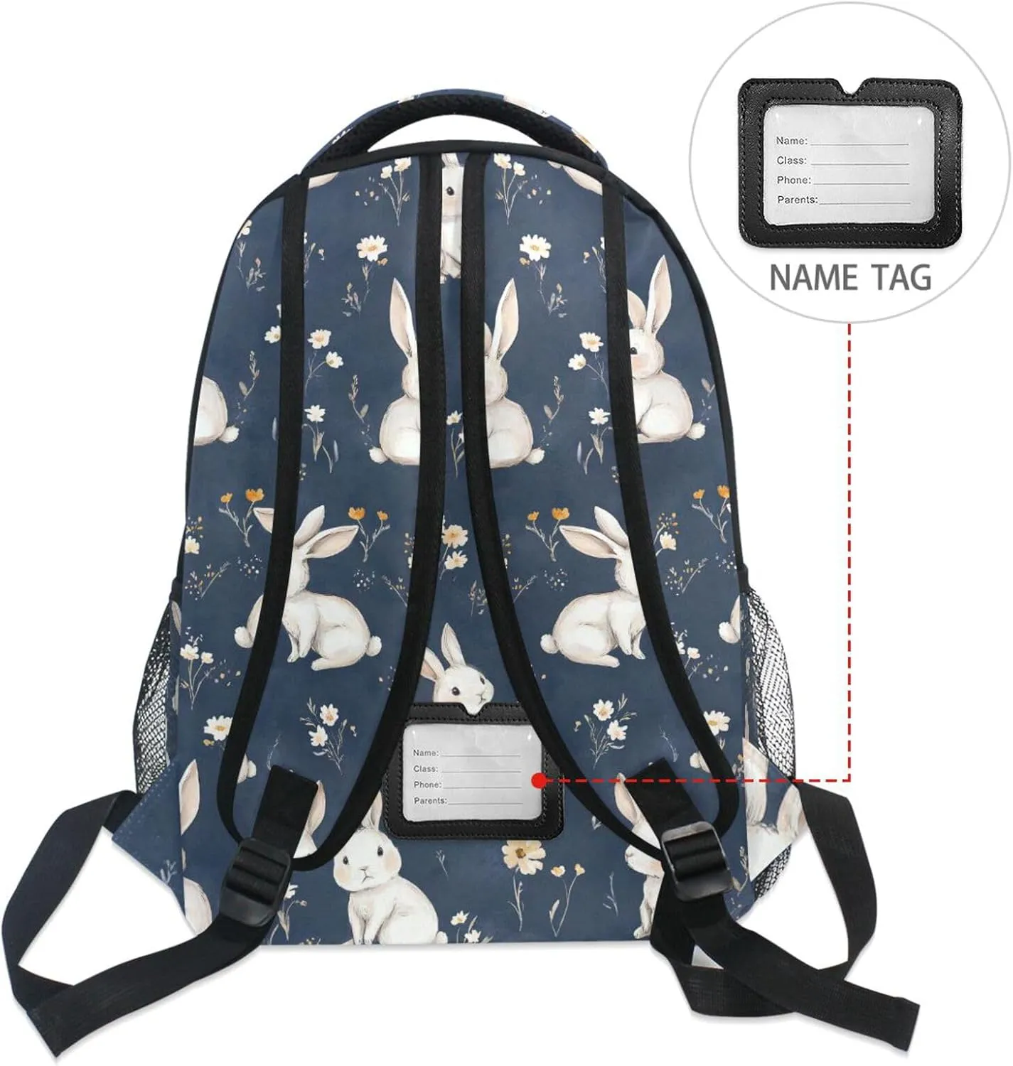 Cool Backpacks for Men Women Waterproof School Book Bag with Chest Strap Gift Men & Women Cartoon Funny Bunny Navy Blue