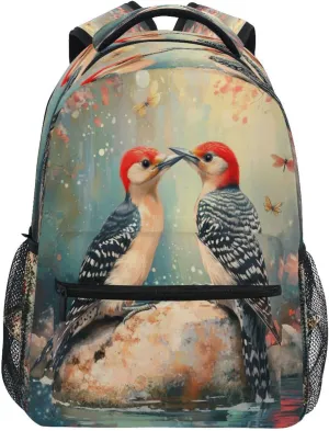 Cool Backpacks for Teenager Waterproof Laptop Bag with Chest Strap for Travel Trip Art Red - Bellied Woodpecker Birds A River