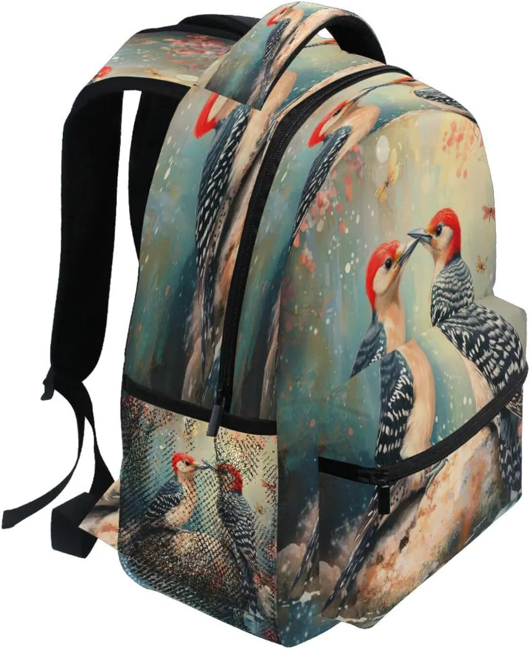 Cool Backpacks for Teenager Waterproof Laptop Bag with Chest Strap for Travel Trip Art Red - Bellied Woodpecker Birds A River