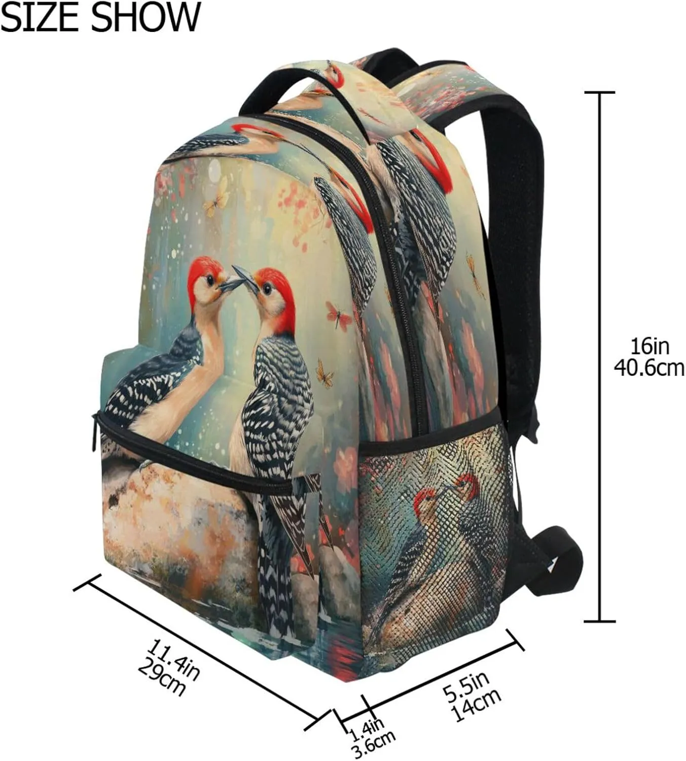 Cool Backpacks for Teenager Waterproof Laptop Bag with Chest Strap for Travel Trip Art Red - Bellied Woodpecker Birds A River