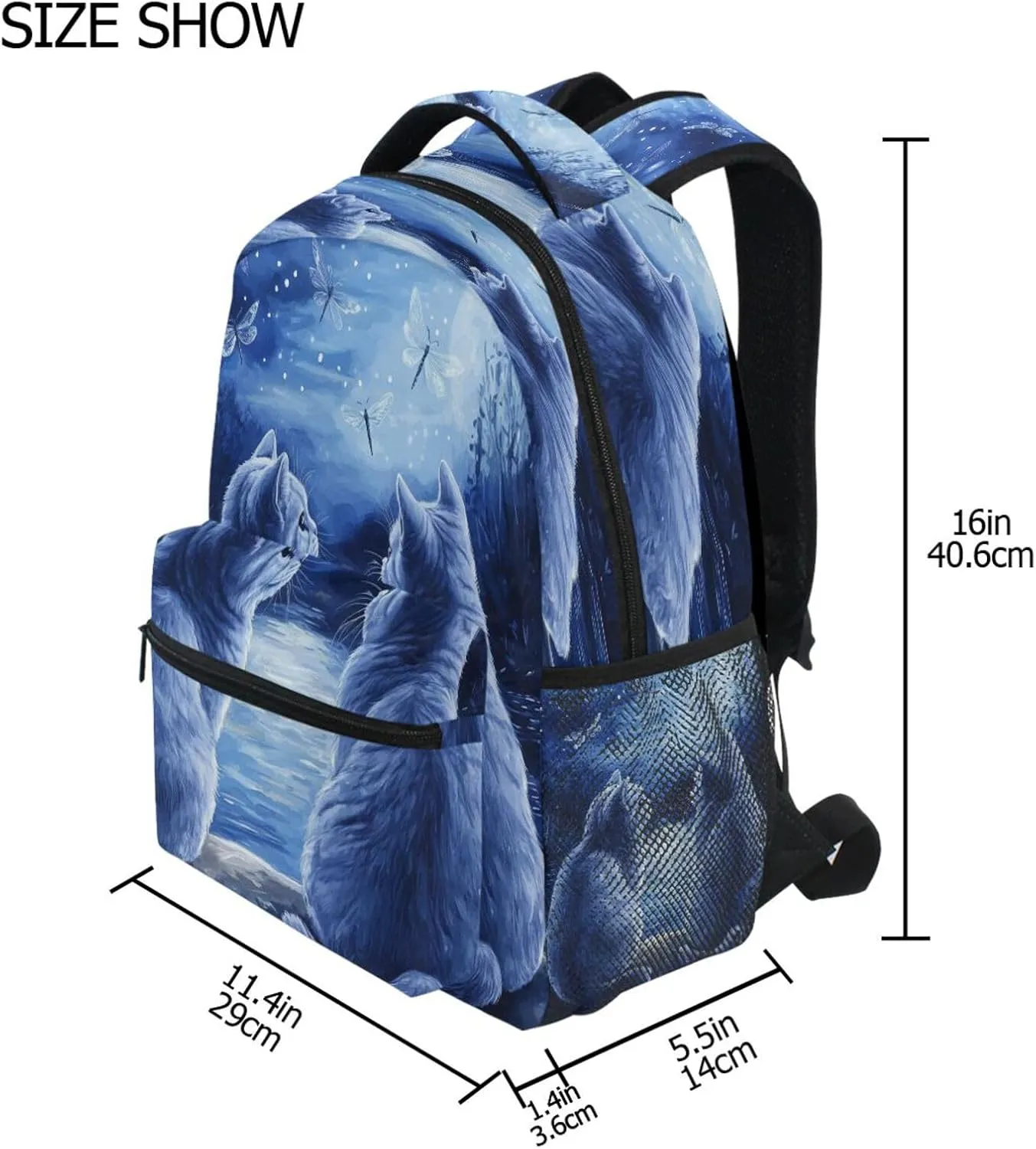 Cool Backpacks for Teens Boys Girls Waterproof Carry On Backpacks with Chest Strap for Travel Trip Cartoon British Shorthair Cats A River