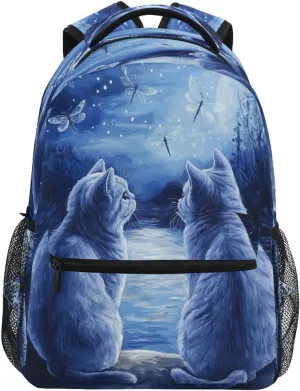 Cool Backpacks for Teens Boys Girls Waterproof Carry On Backpacks with Chest Strap for Travel Trip Cartoon British Shorthair Cats A River